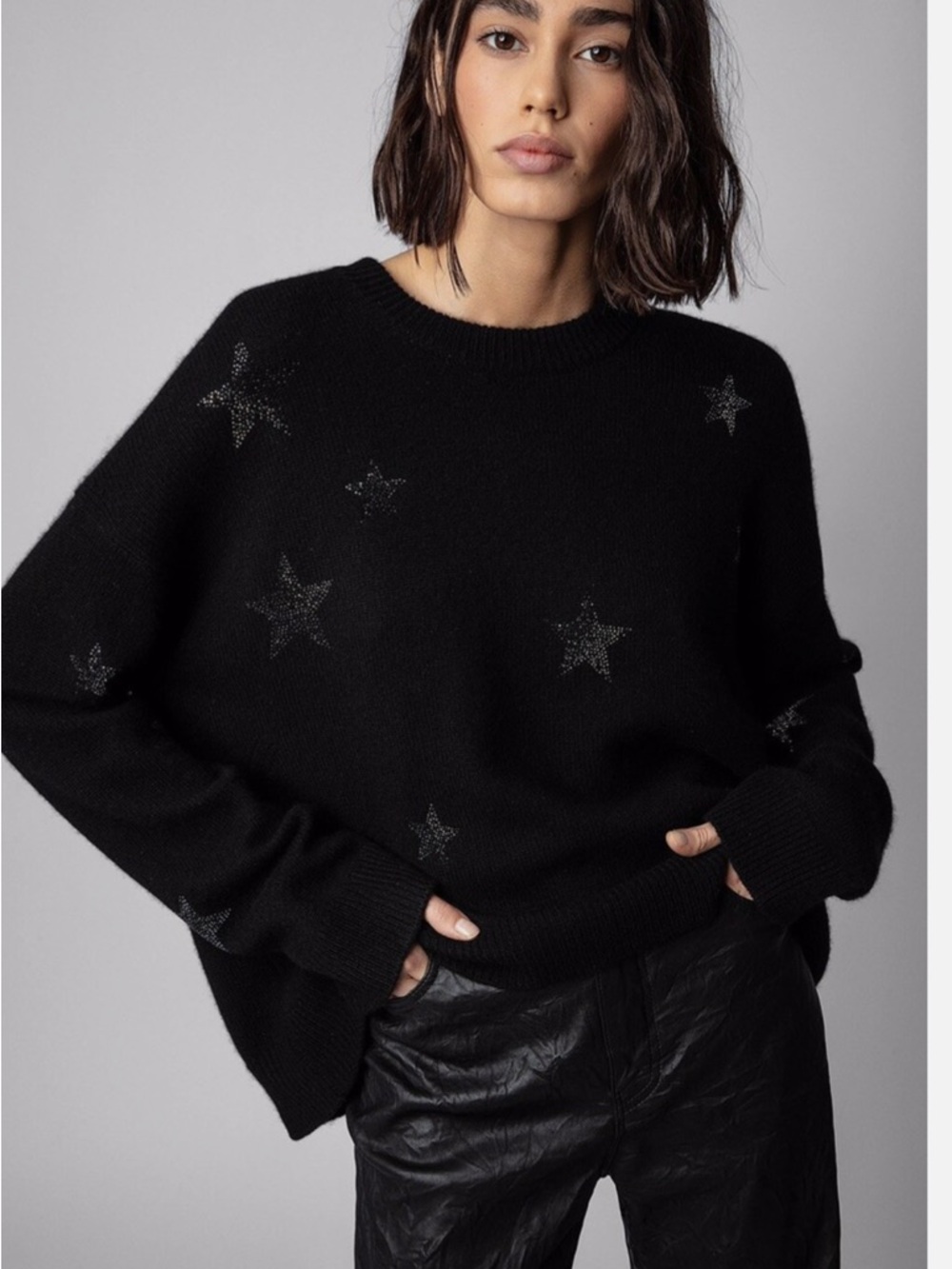 Zadig & Voltaire Black Crewneck Sweater with Glitter Stars